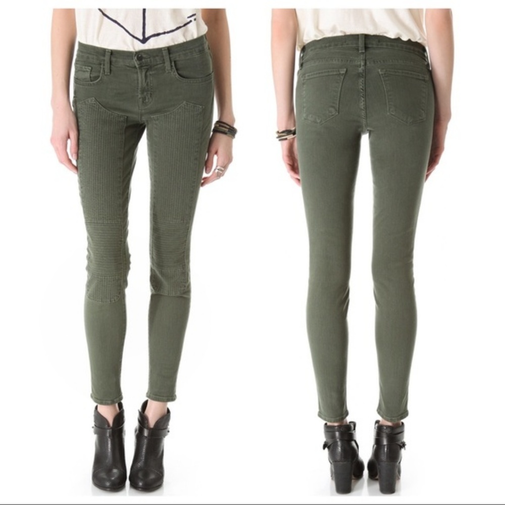 J Brand olive green skinny moto jeans